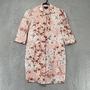 Varun Bahl Shirt Dress Womens XS Pink Floral Collared 3/4 Sleeve Spring Boho